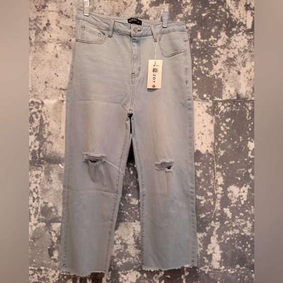 NWT Women Straight Ankle Jeans Casual Loose High Waist Denim Pants Lt Blue Large - Picture 12 of 12